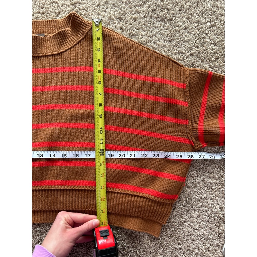 Free People Brown Orange Striped Cropped Mock Neck Ribbed Sweater SP Boho Chic - Picture 7 of 7